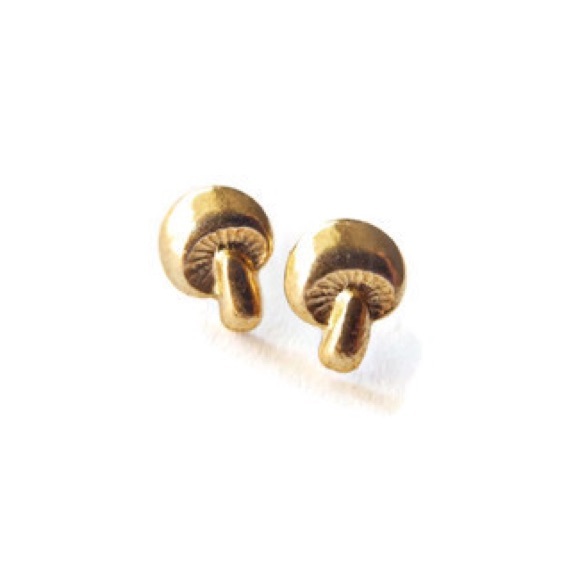 Tiny silver or gold mushroom stud post earrings - Picture 5 of 9